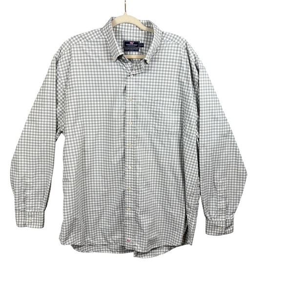 Vinyard Vines Mens XXL Performance Shirt Classic Fit Murray Gray White Gingham - Picture 1 of 8